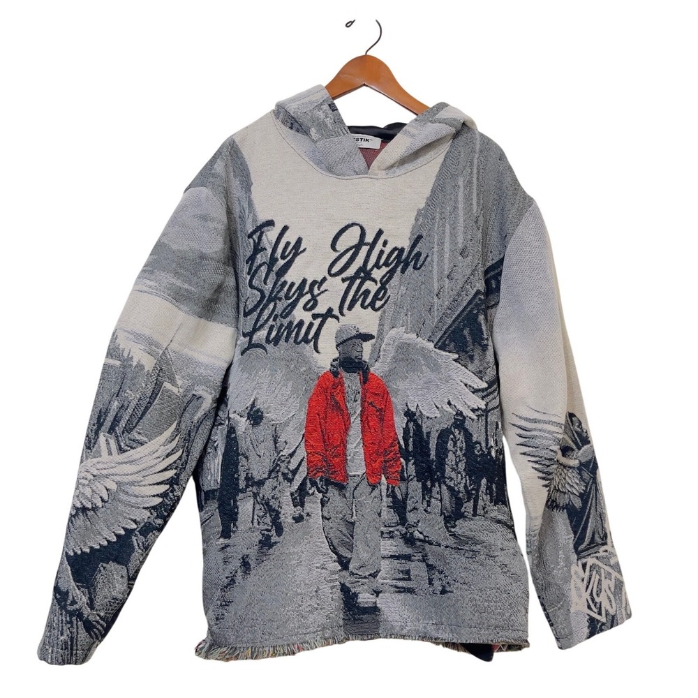 Majestik Mens Woven Tapestry Hoodie 2XL Fly High Says the Limit Streetwear